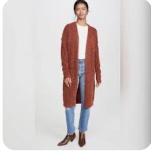 Line The Label Cassidy Sweater Cardigan Duster Mohair Alpaca Burnt Orange Medium